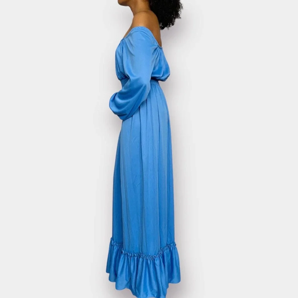 70s Blue Long Sleeve Maxi Dress - Picture 4 of 5